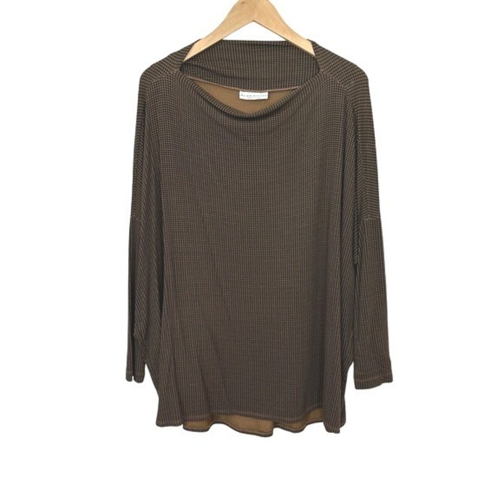 Bryn Walker Tunic Top Womens Medium Dimitri‎ Brown Black Houndstooth Lagenlook